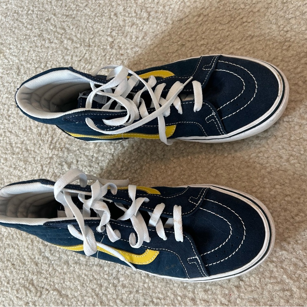 Vans High-Top Sneakers in Navy with Yellow Stripe